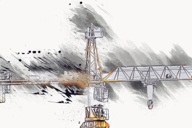 Şantiye iskelesi, klasik resim çizimi olan bir inşaat alanı.