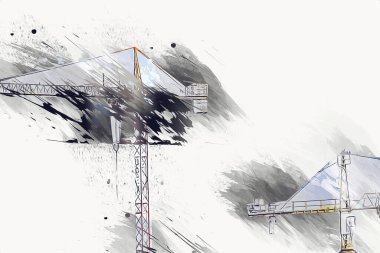 Şantiye iskelesi, klasik resim çizimi olan bir inşaat alanı.