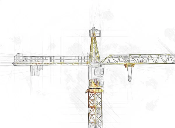 Bâtiment Chantier Avec Échafaudage Art Vintage Illustration Dessin Croquis — Photo