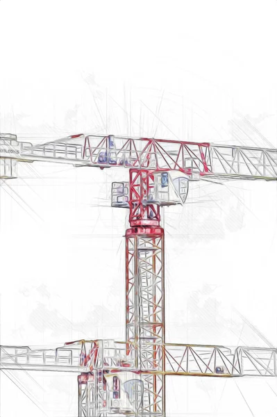 Building Construction Site Scaffolding Vintage Art Illustration Drawing Sketch — Stock Photo, Image