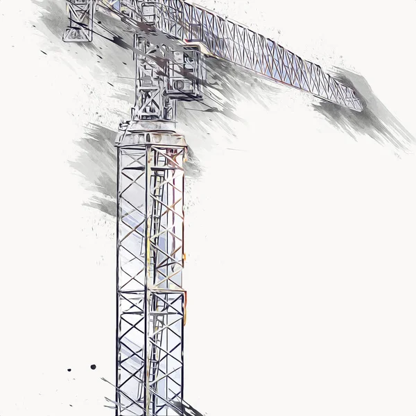 Bâtiment Chantier Avec Échafaudage Art Vintage Illustration Dessin Croquis — Photo