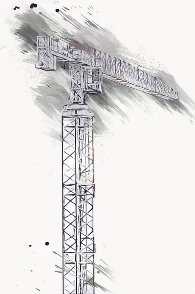 Şantiye Iskelesi Klasik Resim Çizimi Olan Bir Inşaat Alanı — Stok fotoğraf