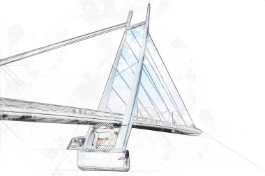 Güneşli yaz gününde Mikolajki kasabasında yat gezintisi, Mazury Lake District, Polonya, illüstrasyon, çizim, eskiz, klasik, sanat, resim, antika, retro