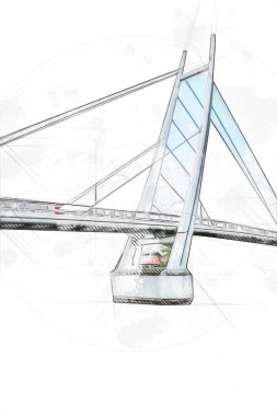 Güneşli yaz gününde Mikolajki kasabasında yat gezintisi, Mazury Lake District, Polonya, illüstrasyon, çizim, eskiz, klasik, sanat, resim, antika, retro