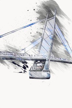 Güneşli yaz gününde Mikolajki kasabasında yat gezintisi, Mazury Lake District, Polonya, illüstrasyon, çizim, eskiz, klasik, sanat, resim, antika, retro