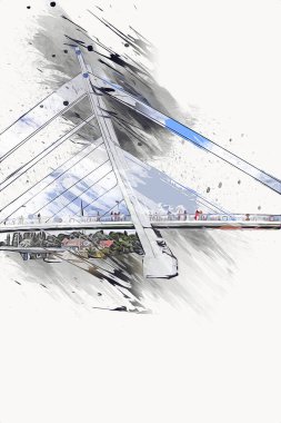 Güneşli yaz gününde Mikolajki kasabasında yat gezintisi, Mazury Lake District, Polonya, illüstrasyon, çizim, eskiz, klasik, sanat, resim, antika, retro