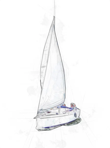 Палящие Яхты Озере Заднем Плане Развивающиеся Облака Иллюстрация Рисунок Скетч — стоковое фото