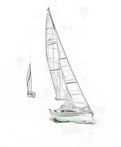 Yachts Voile Naviguant Sur Lac Arrière Plan Développement Nuages Illustration — Photo