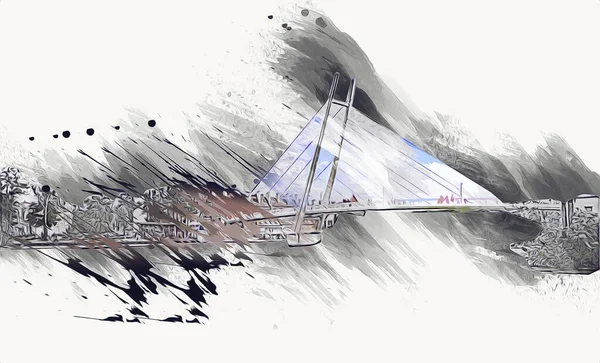 Güneşli yaz gününde Mikolajki kasabasında yat gezintisi, Mazury Lake District, Polonya, illüstrasyon, çizim, eskiz, klasik, sanat, resim, antika, retro