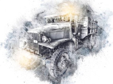 Zırhlı Araç Teknik Askeri Kamyon Sanat Çizimi