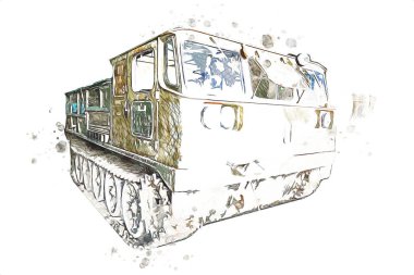 Zırhlı Araç Teknik Askeri Kamyon Sanat Çizimi