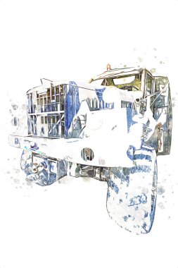 Zırhlı Araç Teknik Askeri Kamyon Sanat Çizimi