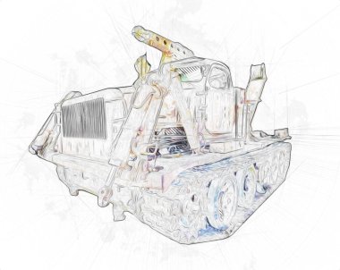Zırhlı Araç Teknik Askeri Kamyon Sanat Çizimi