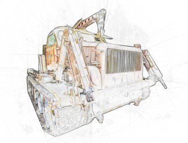 Zırhlı Araç Teknik Askeri Kamyon Sanat Çizimi