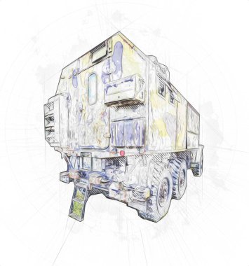 Zırhlı Araç Teknik Askeri Kamyon Sanat Çizimi