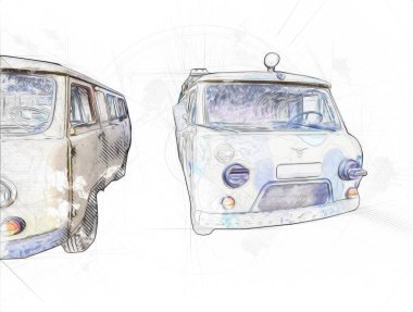 Zırhlı Araç Teknik Askeri Kamyon Sanat Çizimi