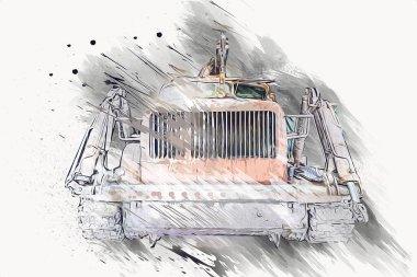 Zırhlı Araç Teknik Askeri Kamyon Sanat Çizimi