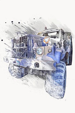 Zırhlı Araç Teknik Askeri Kamyon Sanat Çizimi