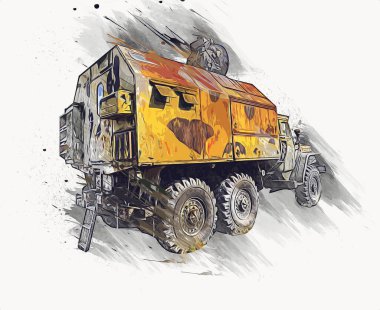 Zırhlı Araç Teknik Askeri Kamyon Sanat Çizimi