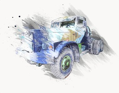 Zırhlı Araç Teknik Askeri Kamyon Sanat Çizimi