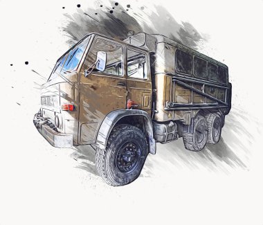 Zırhlı Araç Teknik Askeri Kamyon Sanat Çizimi