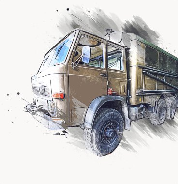 Zırhlı Araç Teknik Askeri Kamyon Sanat Çizimi