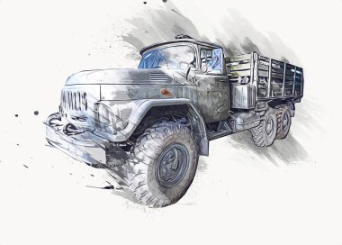 Zırhlı Araç Teknik Askeri Kamyon Sanat Çizimi