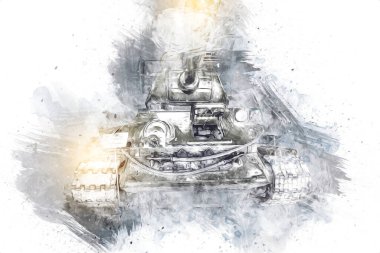 Vintage tank izole çizim sanat illüstrasyonu