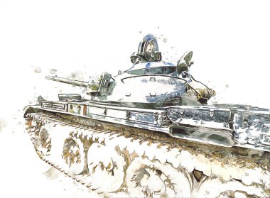Vintage tank izole çizim sanat illüstrasyonu