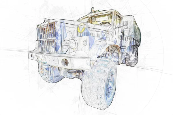 Armored Vehicle Technical Military Truck Art Illustration Isolated Sketch — Stock Photo, Image