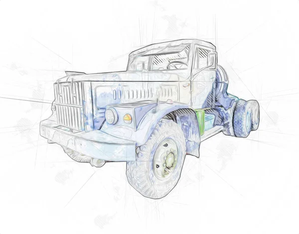 Pantservoertuig Technische Militaire Vrachtwagen Kunst Illustratie Geïsoleerde Schets — Stockfoto