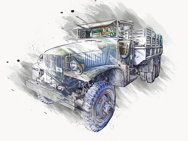 Panzerfahrzeug Technische Militärische Lkw Kunst Illustration Isolierte Skizze — Stockfoto