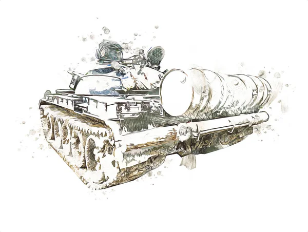 Vintage Tank Geïsoleerde Tekening Schets Kunst Illustratie — Stockfoto