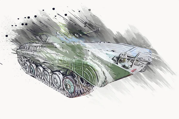 Vintage Tank Geïsoleerde Tekening Schets Kunst Illustratie — Stockfoto