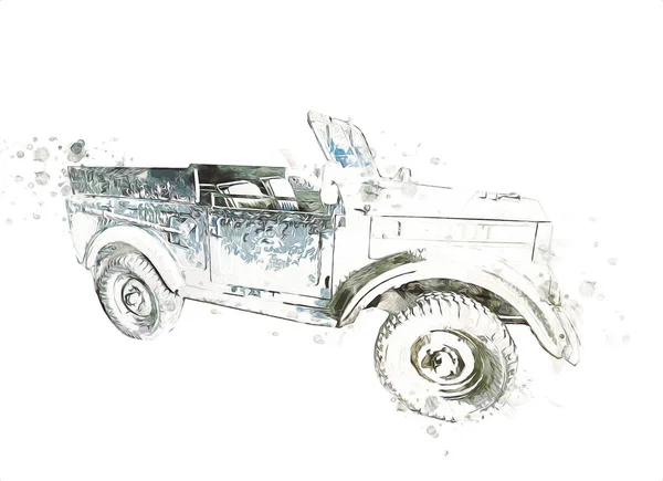 American military vehicle command used in war, illustration, drawing, sketch, vintage, art, painting, vintage, antique, retro
