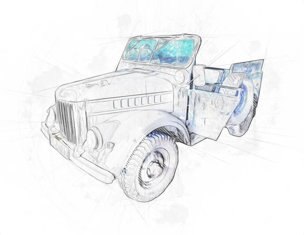 American Military Vehicle Command Used War Illustration Drawing Sketch Vintage — Stock Photo, Image