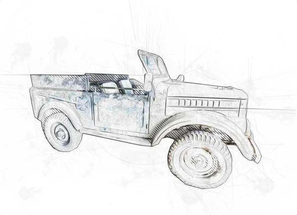 イラスト スケッチ ヴィンテージ アート ヴィンテージ アンティーク レトロで使用されるアメリカの軍用車両コマンド — ストック写真