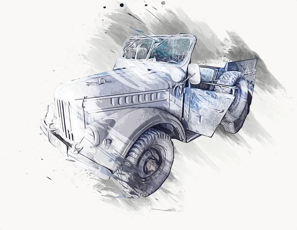 Amerykański Pojazd Wojskowy Polecenie Używane Wojnie Ilustracja Rysunek Szkic Vintage — Zdjęcie stockowe
