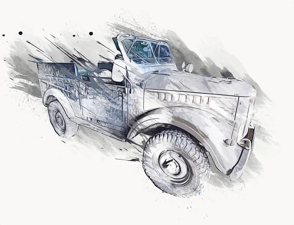 Командование Американской Военной Машиной Используемой Войне Иллюстрация Рисунок Скетч Винтаж — стоковое фото