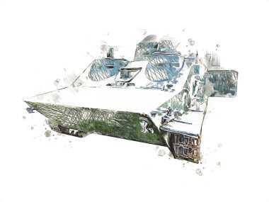 Eski zırhlı personel taşıyıcı, illüstrasyon, çizim, eskiz, vintage, resim, antika, retro