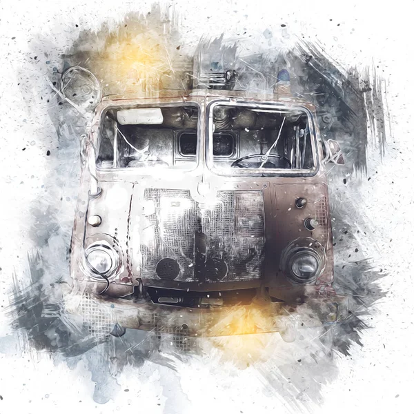 Vintage Commer Fire Engine Lastbil Parkerad Väg Illustration Teckning Skiss — Stockfoto