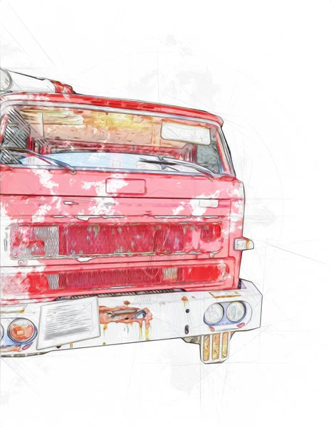 Vintage Commer Fire Engine Camion Parcheggiato Strada Illustrazione Disegno Schizzo — Foto Stock