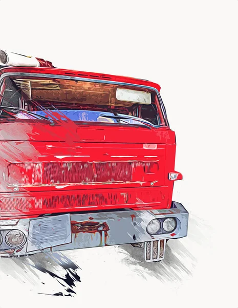Vintage Commer Πυροσβεστική Μηχανή Φορτηγό Σταθμευμένο Στο Δρόμο Εικονογράφηση Σχέδιο — Φωτογραφία Αρχείου