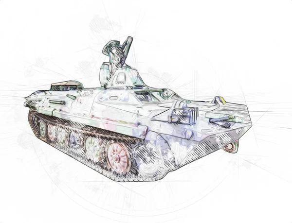 Old Armored Personnel Carrier Illustration Drawing Sketch Vintage Art Painting — Stock Photo, Image