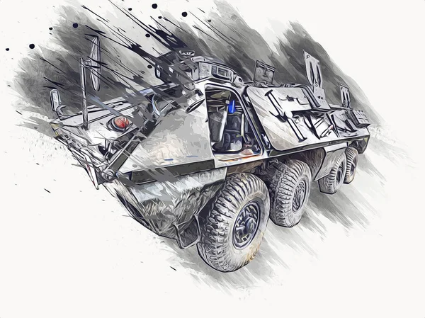 Old Armored Personnel Carrier Illustration Drawing Sketch Vintage Art Painting — Stock Photo, Image