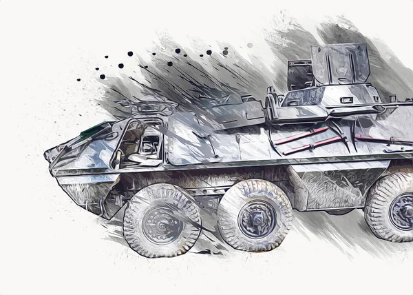 Old Armored Personnel Carrier Illustration Drawing Sketch Vintage Art Painting — Stock Photo, Image