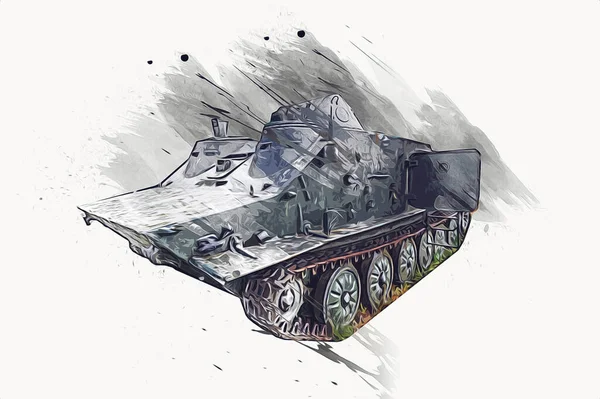 Old Armored Personnel Carrier Illustration Drawing Sketch Vintage Art Painting — Stock Photo, Image