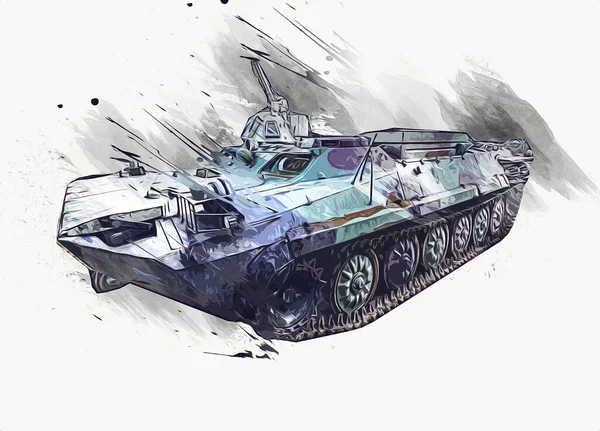 Old Armored Personnel Carrier Illustration Drawing Sketch Vintage Art Painting — Stock Photo, Image