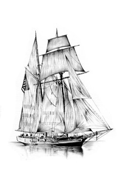 antika tekne deniz güdü çizim el yapımı