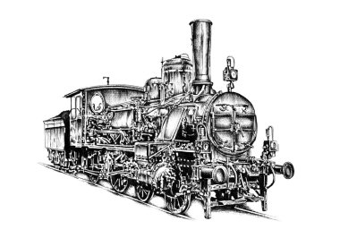 Eski buharlı lokomotif motoru antika